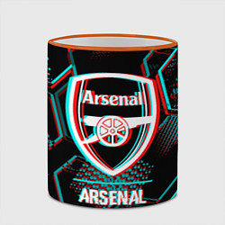 Кружка 3D Arsenal FC в стиле glitch на темном фоне, цвет: 3D-оранжевый кант — фото 2