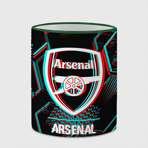 Кружка цветная Arsenal FC в стиле glitch на темном фоне / 3D-Зеленый кант – фото 2