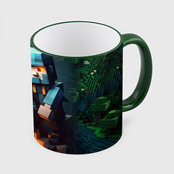 Кружка 3D Minecraft персонаж у костра, цвет: 3D-зеленый кант