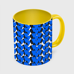Кружка 3D Синие сердечки на белом фоне, цвет: 3D-белый + желтый