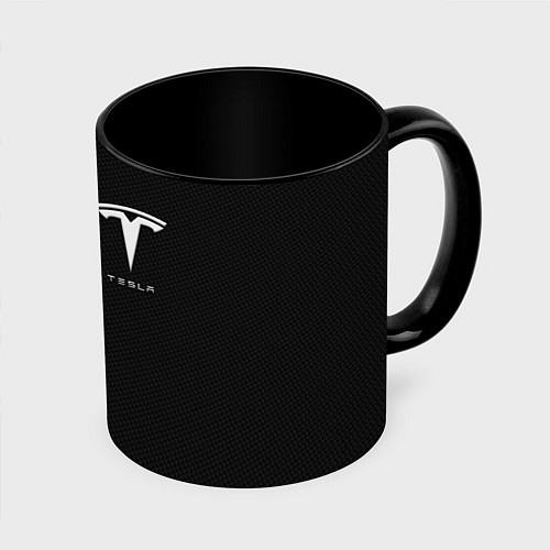 Кружка цветная Tesla - carbon texture / 3D-Белый + черный – фото 1