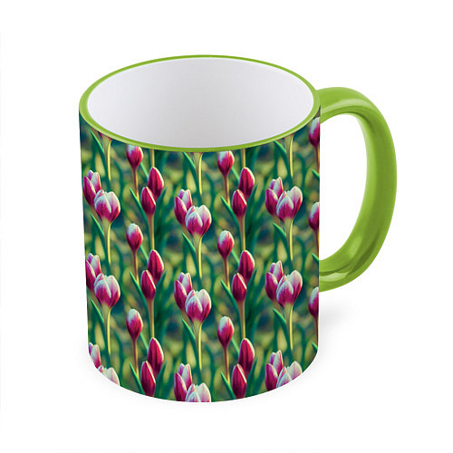 Кружка цветная Весенние цветы на поляне / 3D-Светло-зеленый кант – фото 1