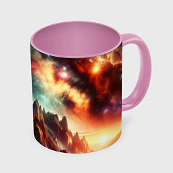 Кружка 3D Space landscape with mountains, цвет: 3D-белый + розовый