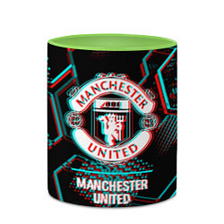 Кружка 3D Manchester United FC в стиле glitch на темном фоне, цвет: 3D-белый + светло-зеленый — фото 2