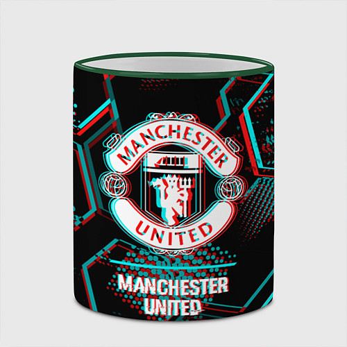 Кружка цветная Manchester United FC в стиле glitch на темном фоне / 3D-Зеленый кант – фото 2