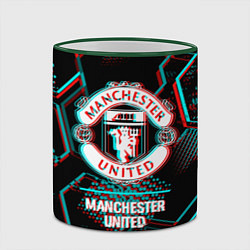 Кружка 3D Manchester United FC в стиле glitch на темном фоне, цвет: 3D-зеленый кант — фото 2