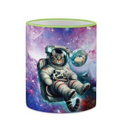 Кружка 3D Brave cat in space - ai art, цвет: 3D-светло-зеленый кант — фото 2