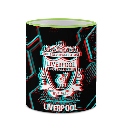 Кружка цветная Liverpool FC в стиле glitch на темном фоне / 3D-Светло-зеленый кант – фото 2