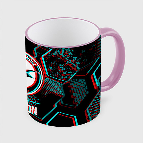Кружка цветная Brighton FC в стиле glitch на темном фоне / 3D-Розовый кант – фото 1