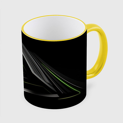 Кружка цветная Black green abstract nvidia style / 3D-Желтый кант – фото 1