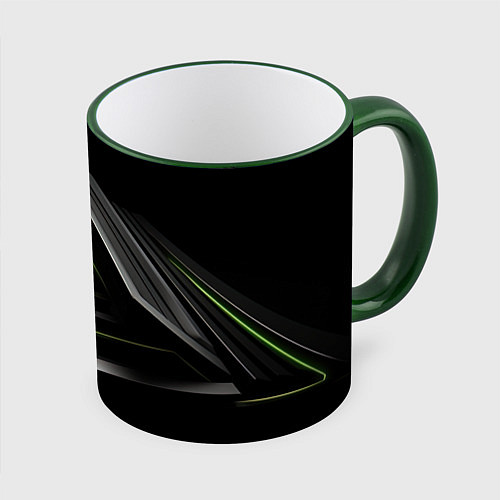 Кружка цветная Black green abstract nvidia style / 3D-Зеленый кант – фото 1