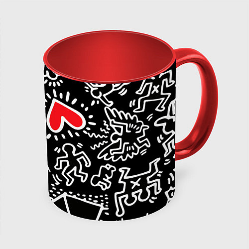 Кружка цветная Kit Haring little men / 3D-Белый + красный – фото 1