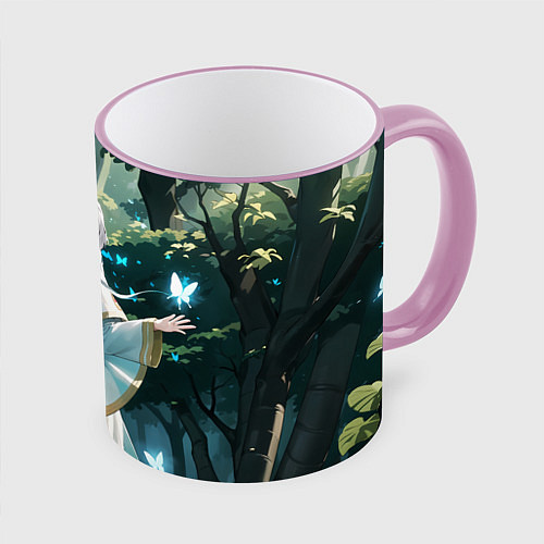 Кружка цветная Sousou no Frieren Фрирен butterfly / 3D-Розовый кант – фото 1