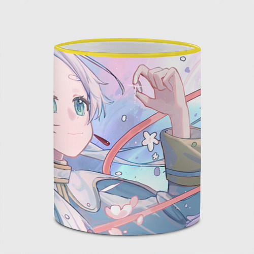 Кружка цветная Sousou no Frieren Фрирен smile / 3D-Желтый кант – фото 2