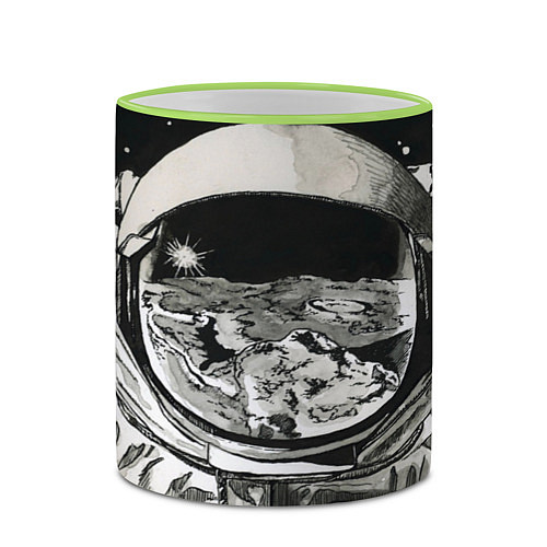 Кружка цветная Космонавт в черно-белом мире / 3D-Светло-зеленый кант – фото 2