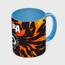 Кружка 3D Pantera рок панда и огонь, цвет: 3D-белый + небесно-голубой