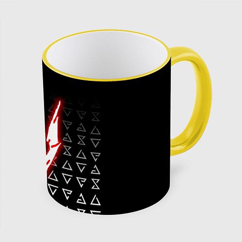 Кружка цветная The witcher - red logo / 3D-Желтый кант – фото 1
