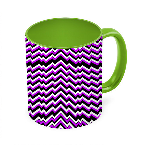 Кружка цветная Фиолетовые и белые ломаные линии / 3D-Белый + светло-зеленый – фото 1