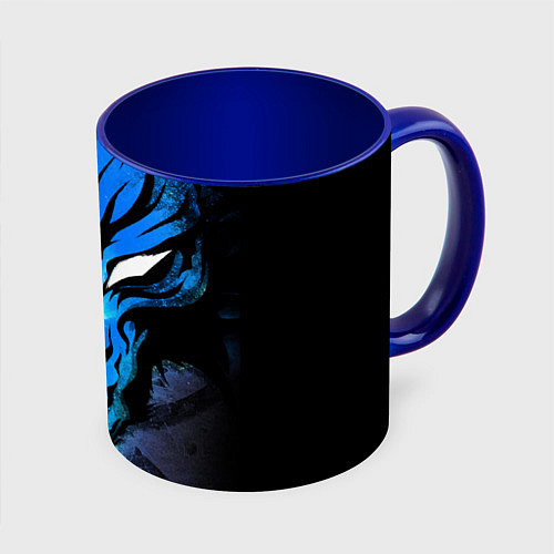 Кружка цветная Genshin Impact - Волк Севера / 3D-Белый + синий – фото 1