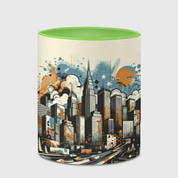 Кружка 3D Рисунок города с небоскребами, цвет: 3D-белый + светло-зеленый — фото 2