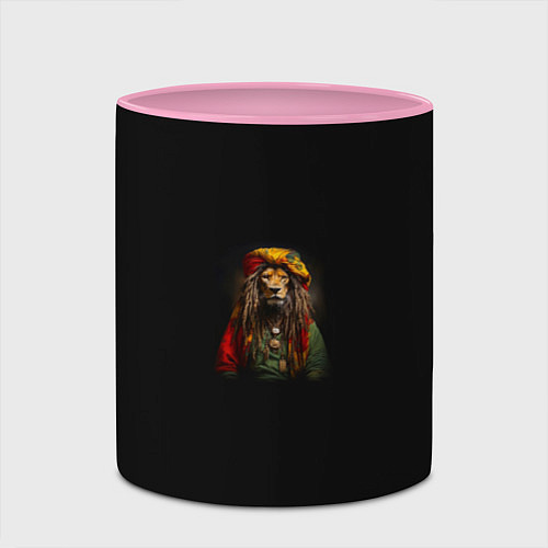Кружка цветная Лев хиппи с дредами на черном фоне / 3D-Белый + розовый – фото 2