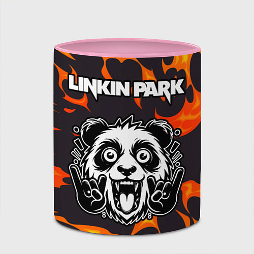 Кружка цветная Linkin Park рок панда и огонь / 3D-Белый + розовый – фото 2