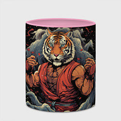 Кружка 3D Тигр в стойке тайский бокс, цвет: 3D-белый + розовый — фото 2