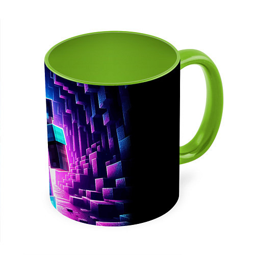Кружка цветная Minecraft - neon character ai art / 3D-Белый + светло-зеленый – фото 1