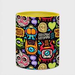 Кружка 3D Feel good every day motivation monsters pattern, цвет: 3D-белый + желтый — фото 2