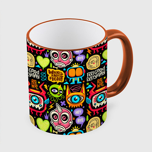 Кружка цветная Feel good every day motivation monsters pattern / 3D-Оранжевый кант – фото 1