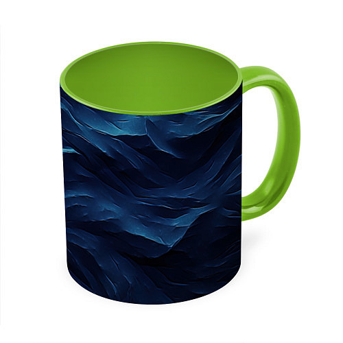 Кружка цветная Синие глубокие абстрактные волны / 3D-Белый + светло-зеленый – фото 1