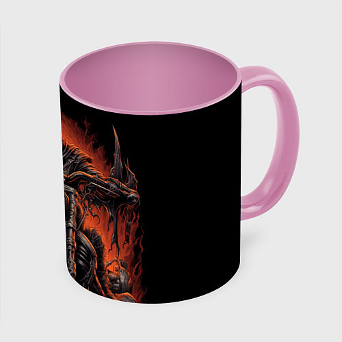 Кружка цветная Скелет из ада едет на старом мотоцикле / 3D-Белый + розовый – фото 1