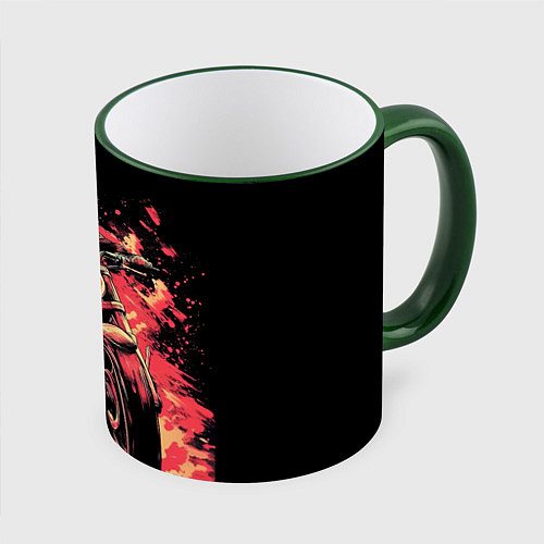 Кружка цветная Мотокросс красные брызги / 3D-Зеленый кант – фото 1