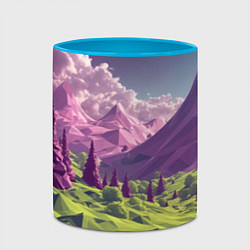 Кружка 3D Геометрический зеленый пейзаж и фиолетовые горы, цвет: 3D-белый + небесно-голубой — фото 2