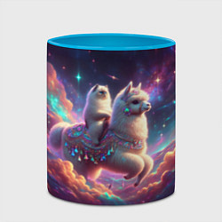 Кружка 3D Космос и кот едет верхом на альпаке, цвет: 3D-белый + небесно-голубой — фото 2