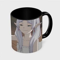 Кружка 3D Sousou no Frieren Фрирен ехидная улыбка, цвет: 3D-белый + черный