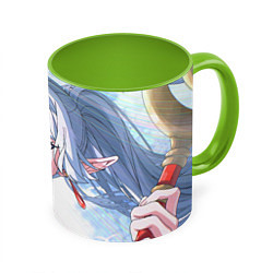 Кружка 3D Sousou no Frieren Фрирен beautiful smile, цвет: 3D-белый + светло-зеленый