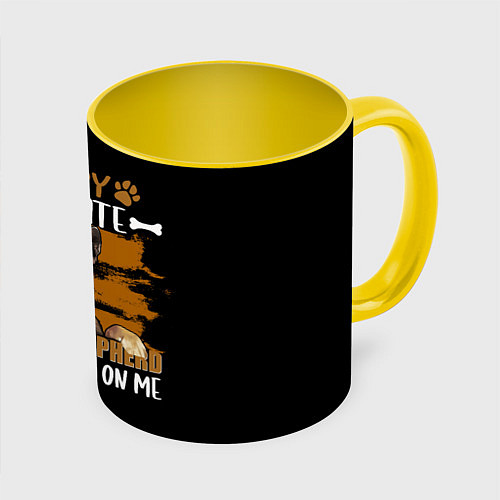 Кружка цветная Немецкая овчарка - german shepherd / 3D-Белый + желтый – фото 1