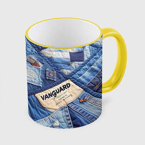 Кружка цветная Vanguard jeans patchwork - ai art / 3D-Желтый кант – фото 1