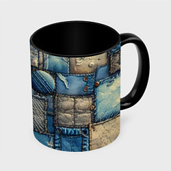Кружка 3D Denim patchwork - ai art, цвет: 3D-белый + черный