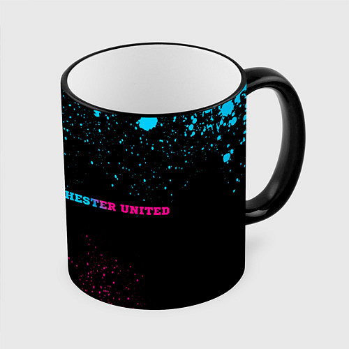 Кружка цветная Manchester United - neon gradient по-горизонтали / 3D-Черный кант – фото 1