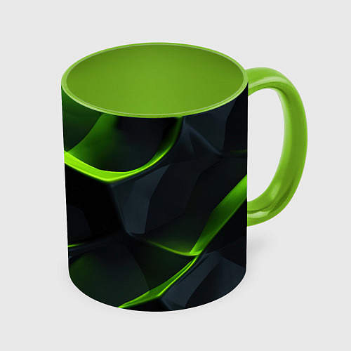 Кружка цветная Green neon abstract geometry / 3D-Белый + светло-зеленый – фото 1