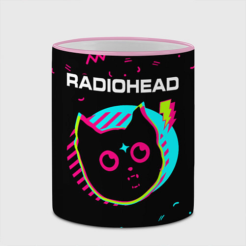 Кружка цветная Radiohead - rock star cat / 3D-Розовый кант – фото 2