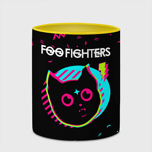 Кружка цветная Foo Fighters - rock star cat / 3D-Белый + желтый – фото 2