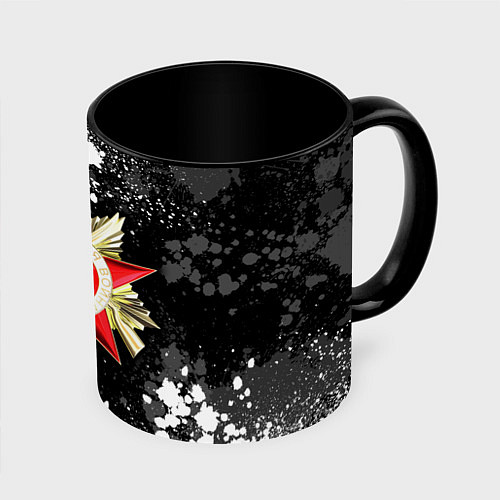 Кружка цветная Орден великой отечественной - брызги белые / 3D-Белый + черный – фото 1