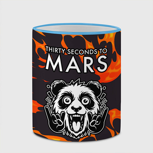 Кружка цветная Thirty Seconds to Mars рок панда и огонь / 3D-Небесно-голубой кант – фото 2
