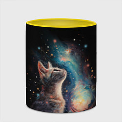 Кружка 3D Котик смотрит на небо космоса, цвет: 3D-белый + желтый — фото 2