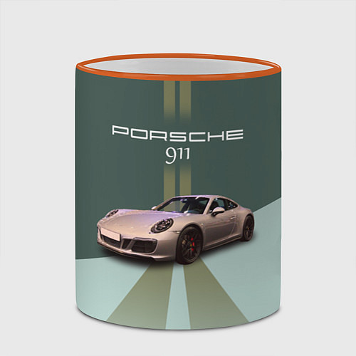 Кружка цветная Спортивный автомобиль Порше 911 / 3D-Оранжевый кант – фото 2