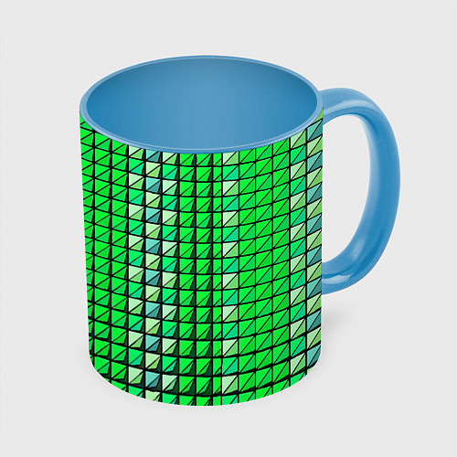 Кружка цветная Зелёные плитки и чёрная обводка / 3D-Белый + небесно-голубой – фото 1
