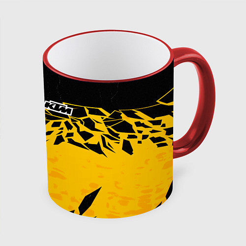 Кружка цветная KTM - оранжевые разломы / 3D-Красный кант – фото 1